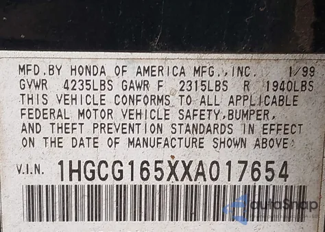 1999 Honda Accord Ex V6 z USA, uszkodzony, nr VIN 1HGCG165XXA017654